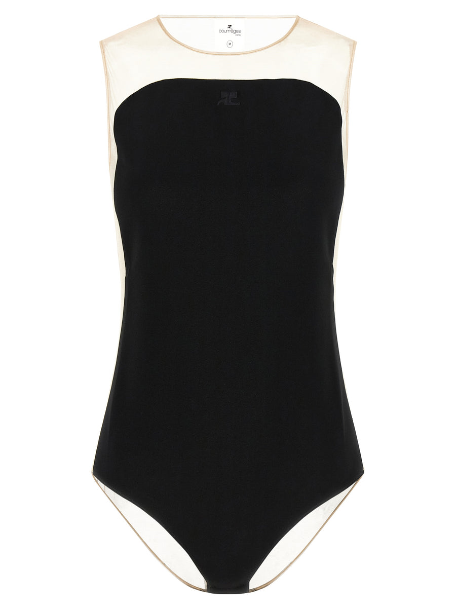 CourrèGes 89% polyester bodysuit in black