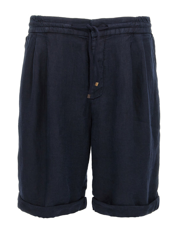Brunello Cucinelli 100% Linen bermuda shorts in blue