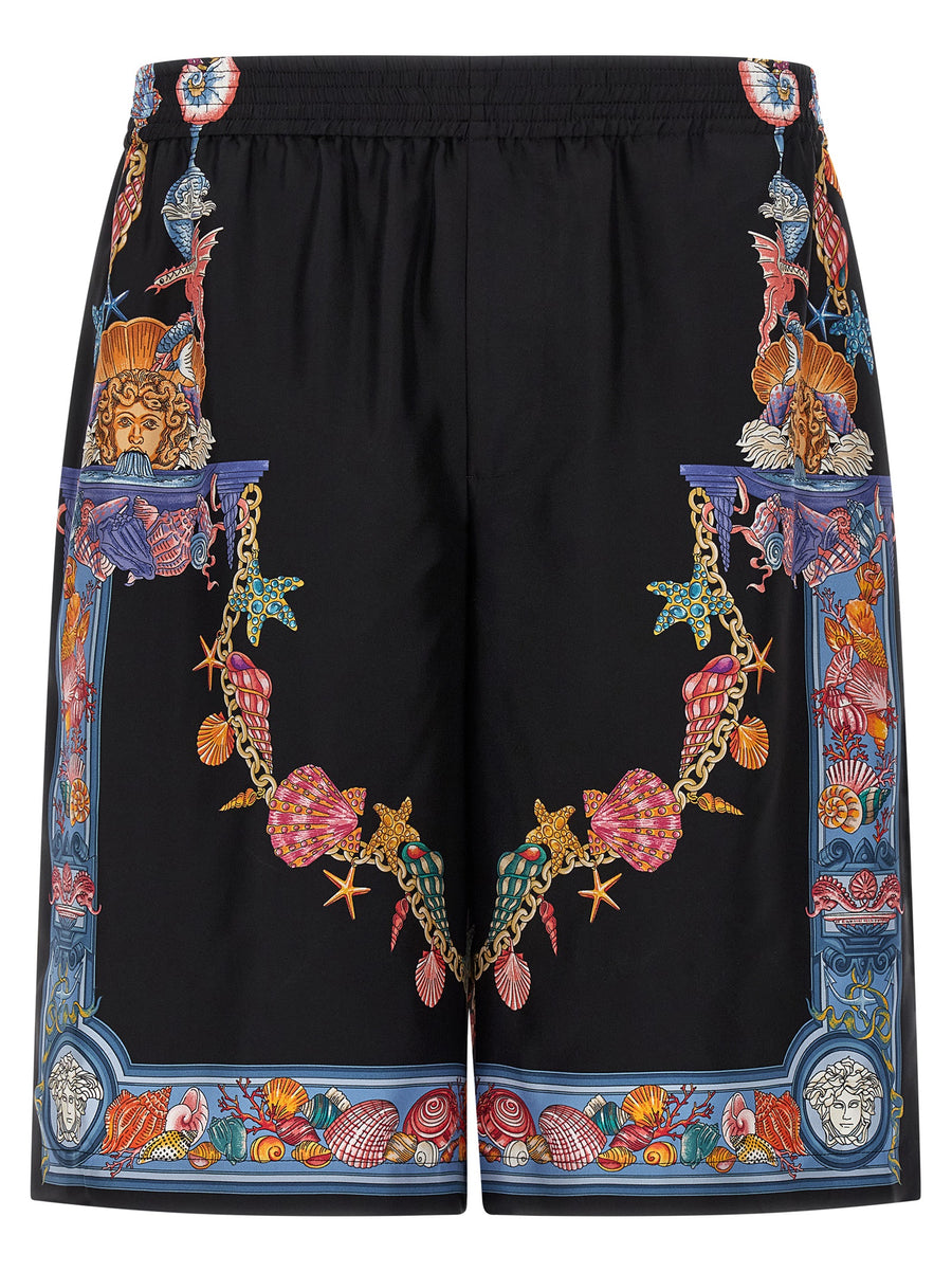 Versace 100% Silk twill bermuda shorts in black