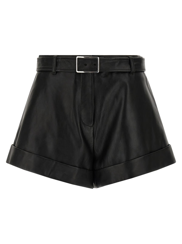 Sportmax 100% lamb leather bermuda shorts in black