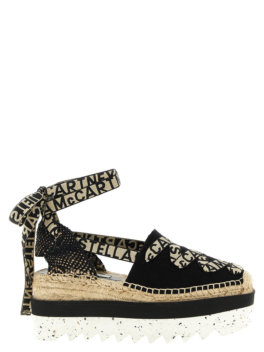 Stella McCartney 100% cotton canvas with raffia and rubber sole espadrille flat in black