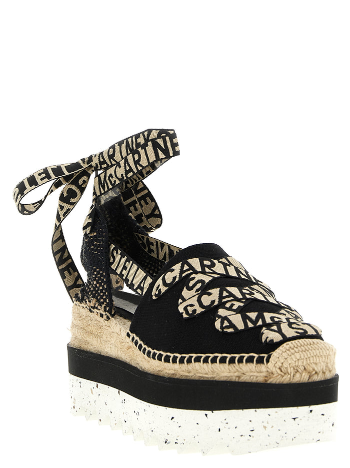 Stella McCartney 100% cotton canvas with raffia and rubber sole espadrille flat in black — view 2