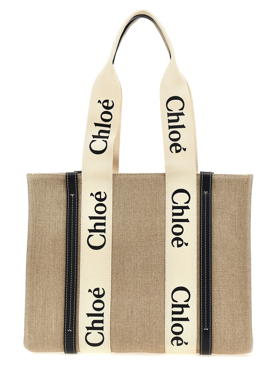 Chloé Canvas and calf leather tote bag in beige