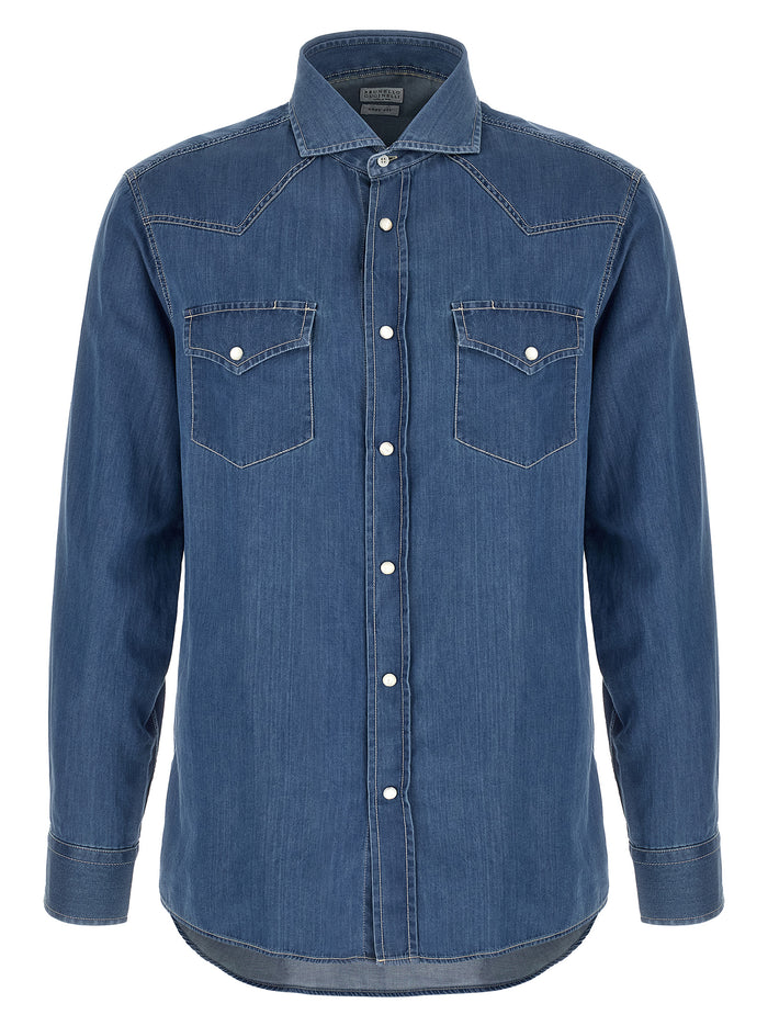 Brunello Cucinelli 100% cotton shirt in blue