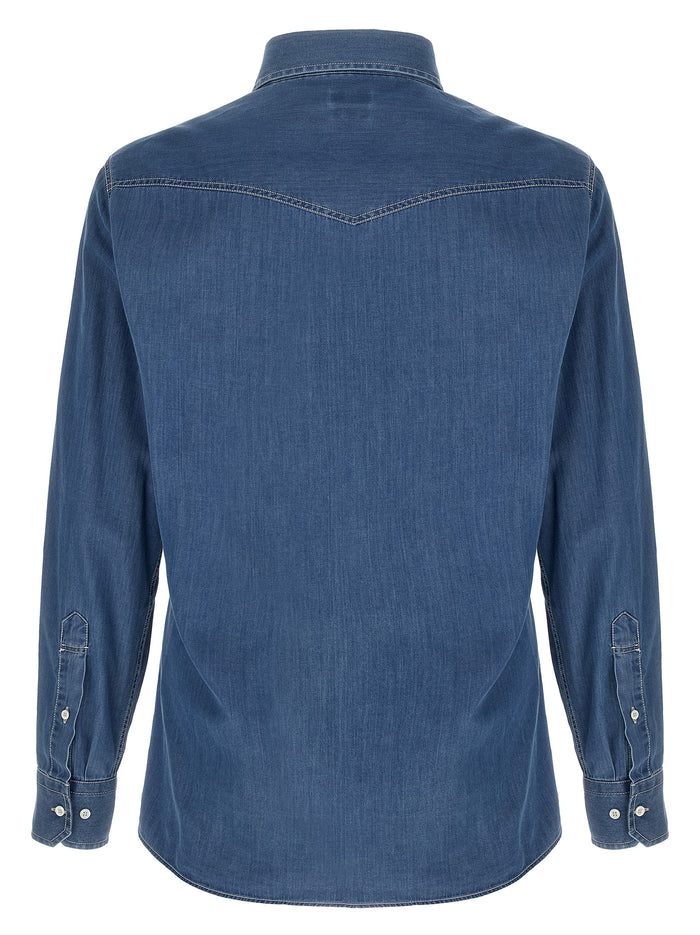 Brunello Cucinelli 100% cotton shirt in blue — view 2