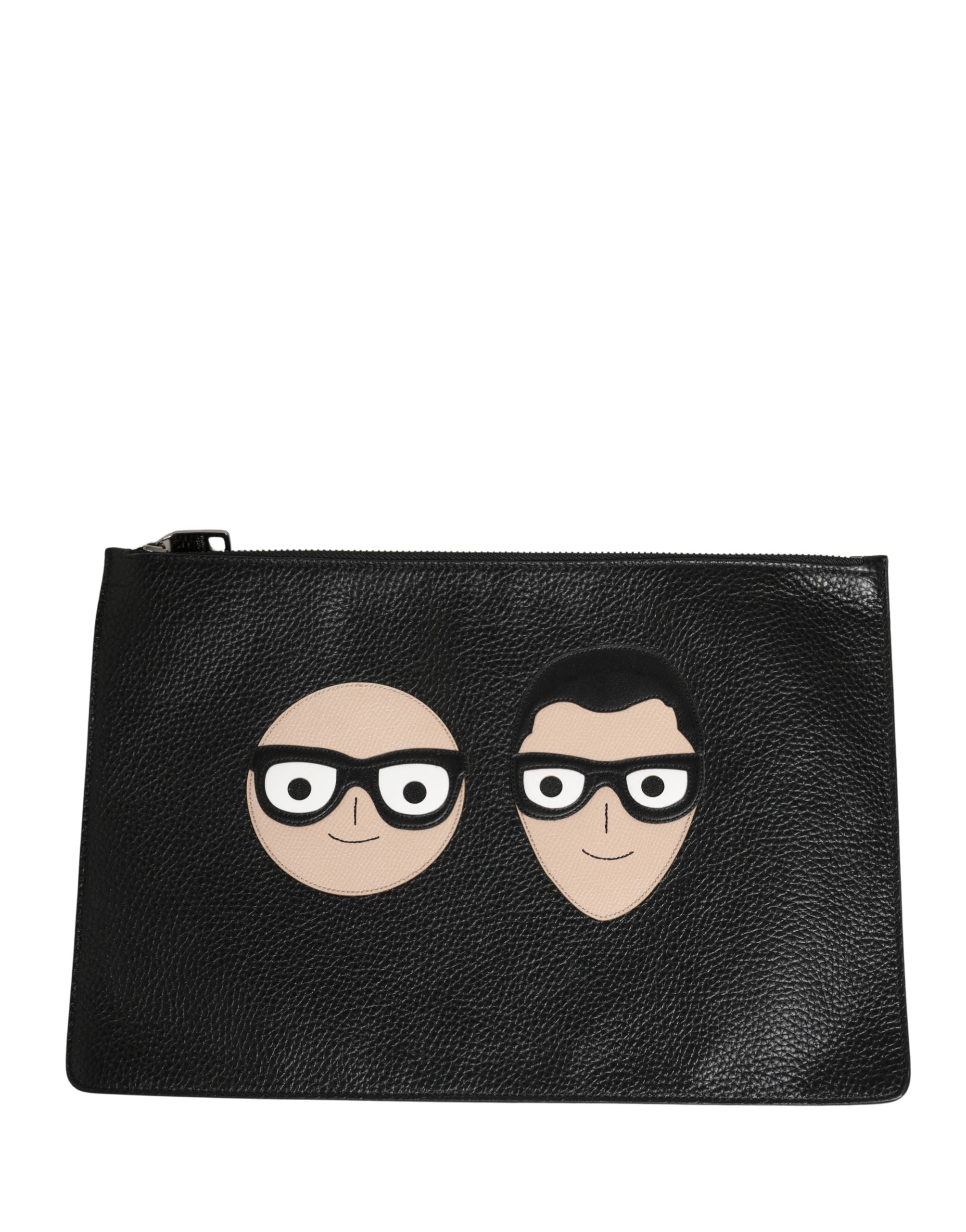 Black #dgfamily Embellished Leather Clutch Borse Bag Calf