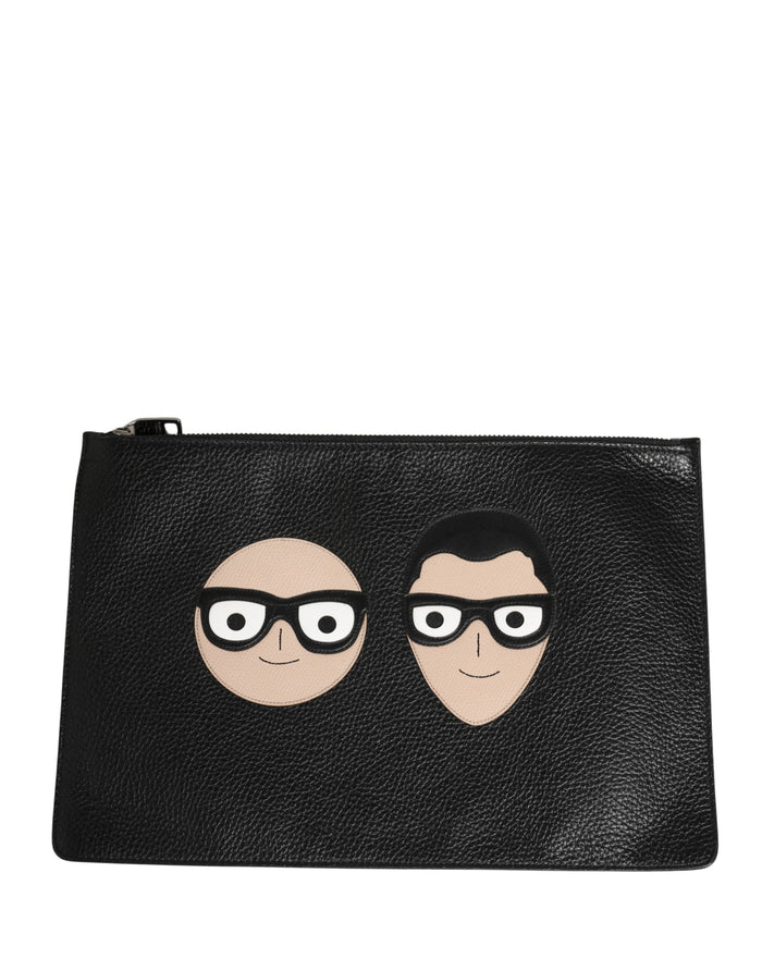 Black #dgfamily Embellished Leather Clutch Borse Bag Calf