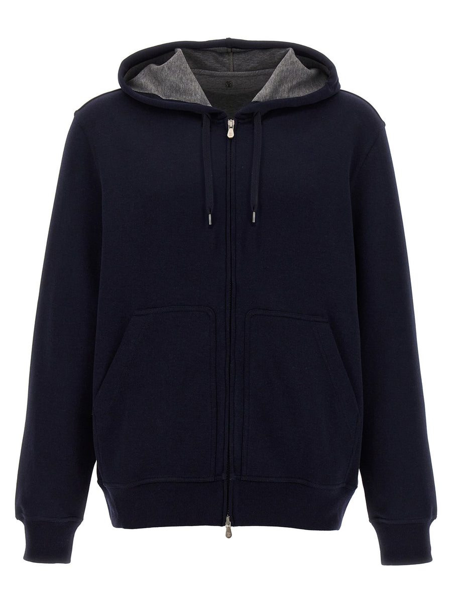 Brunello Cucinelli 64% cotton hoodie in navy