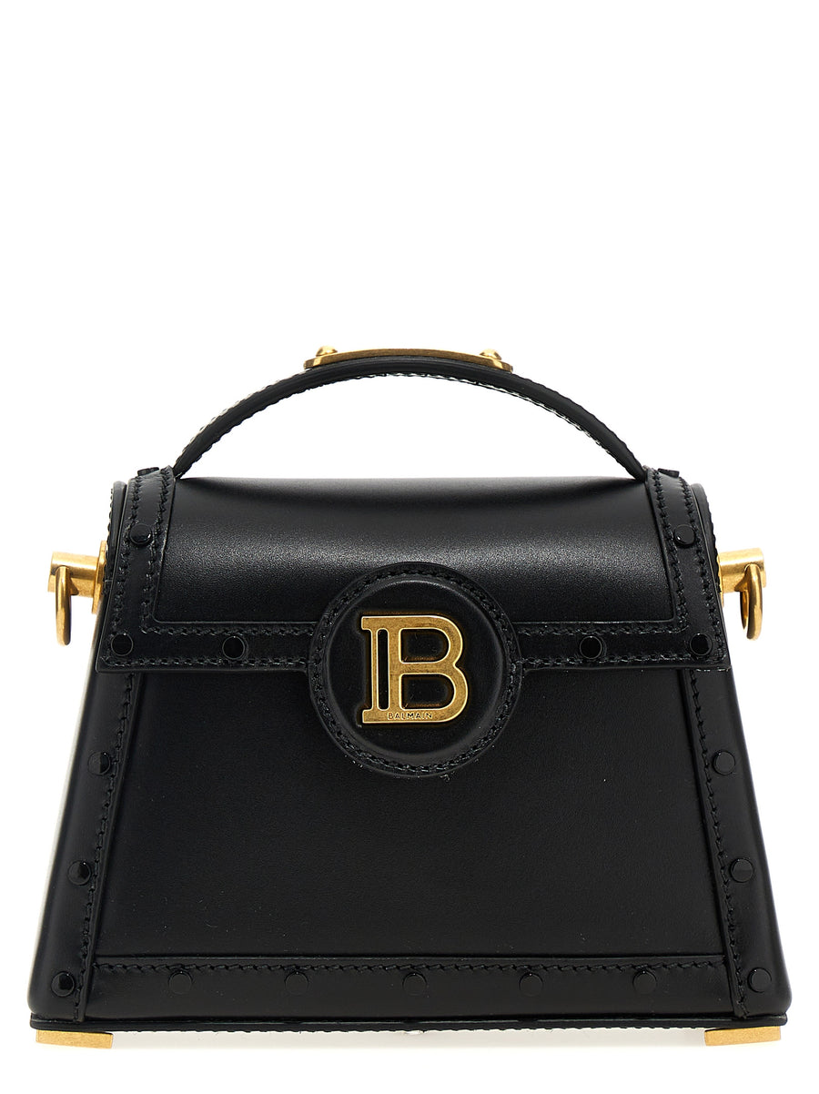 Balmain 100% calfskin leather top handle bag in black