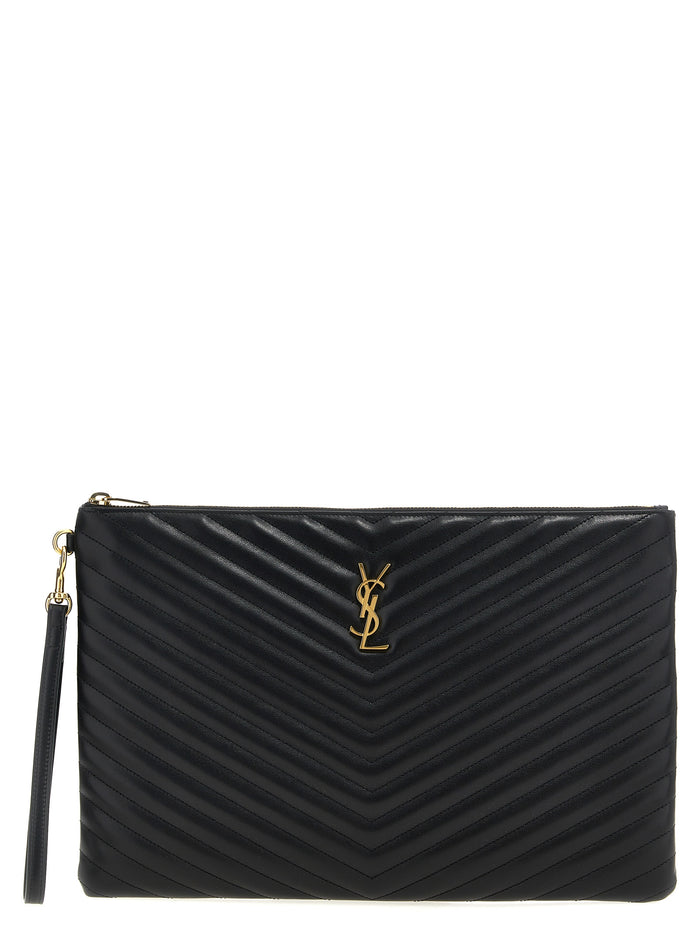 Saint Laurent 100% calfskin leather clutch in black