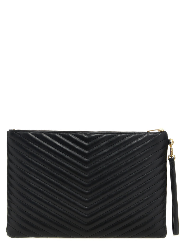 Saint Laurent 100% calfskin leather clutch in black — view 2