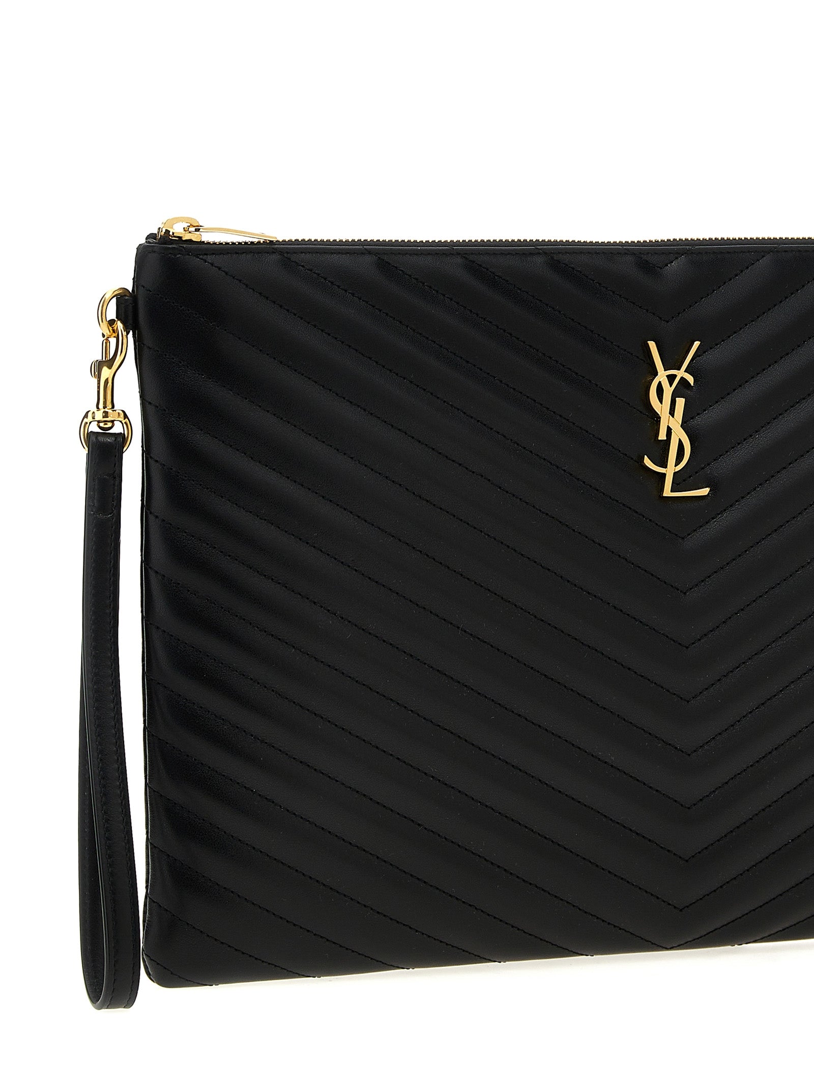 Saint Laurent 100% calfskin leather clutch in black — view 3