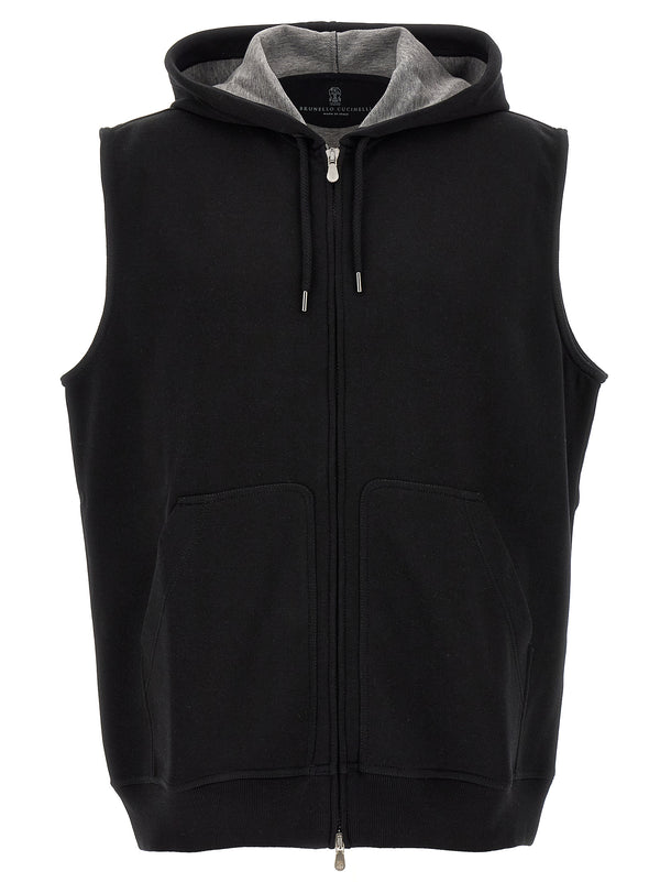 Brunello Cucinelli 65% cotton hooded vest in black