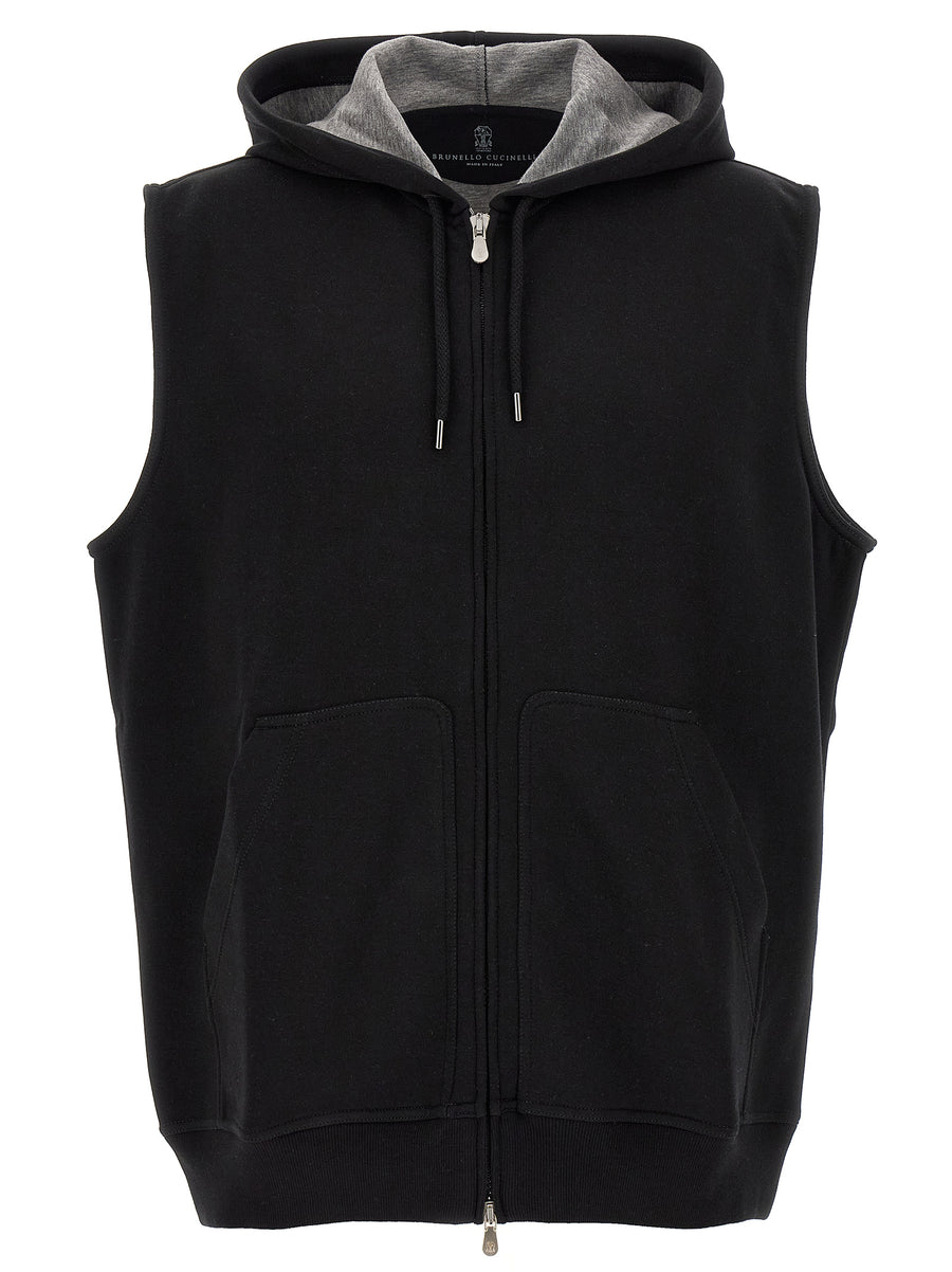 Brunello Cucinelli 65% cotton hooded vest in black