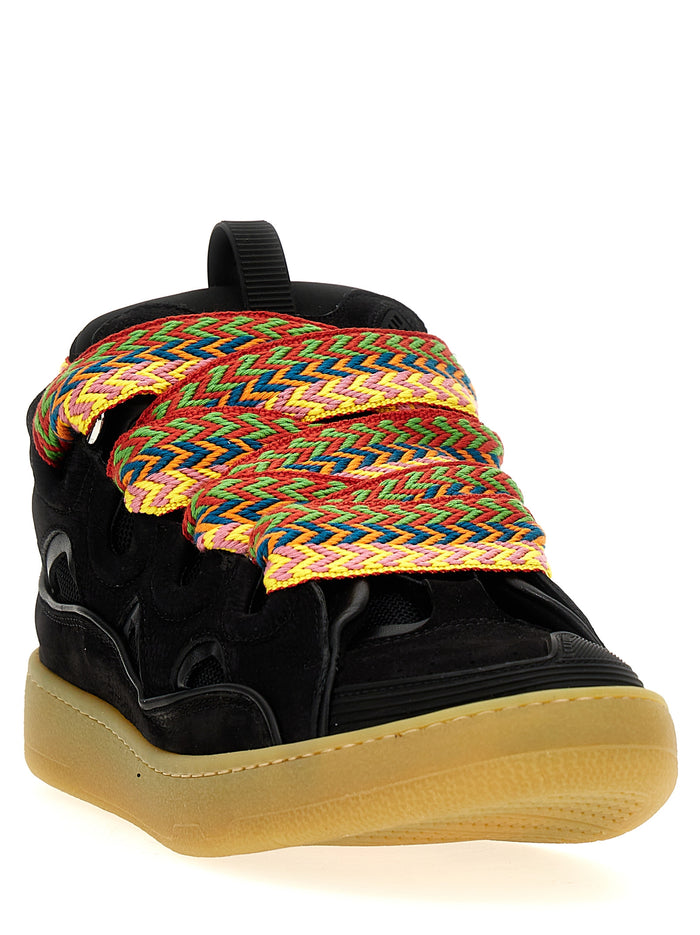 Lanvin 76% calfskin leather sneaker in black — view 2