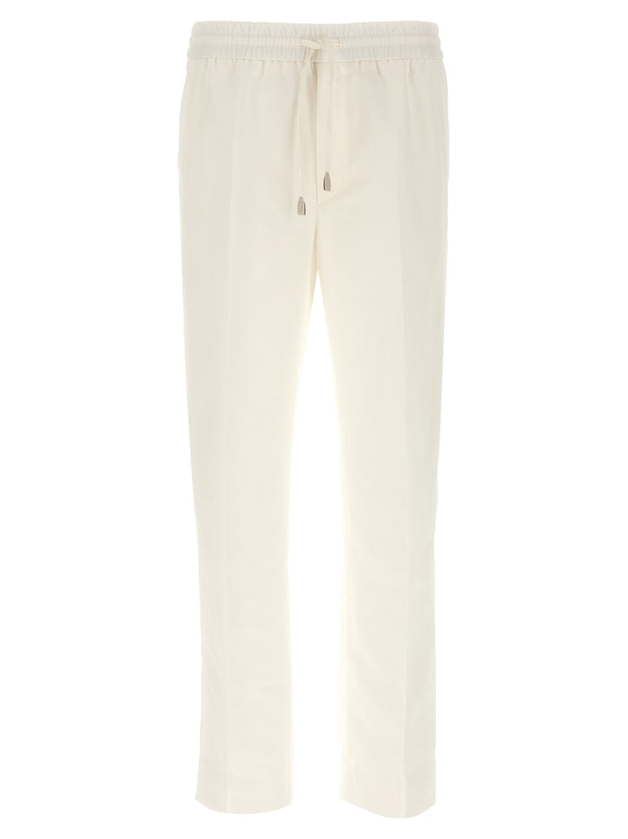 Brioni 53% linen trousers in white