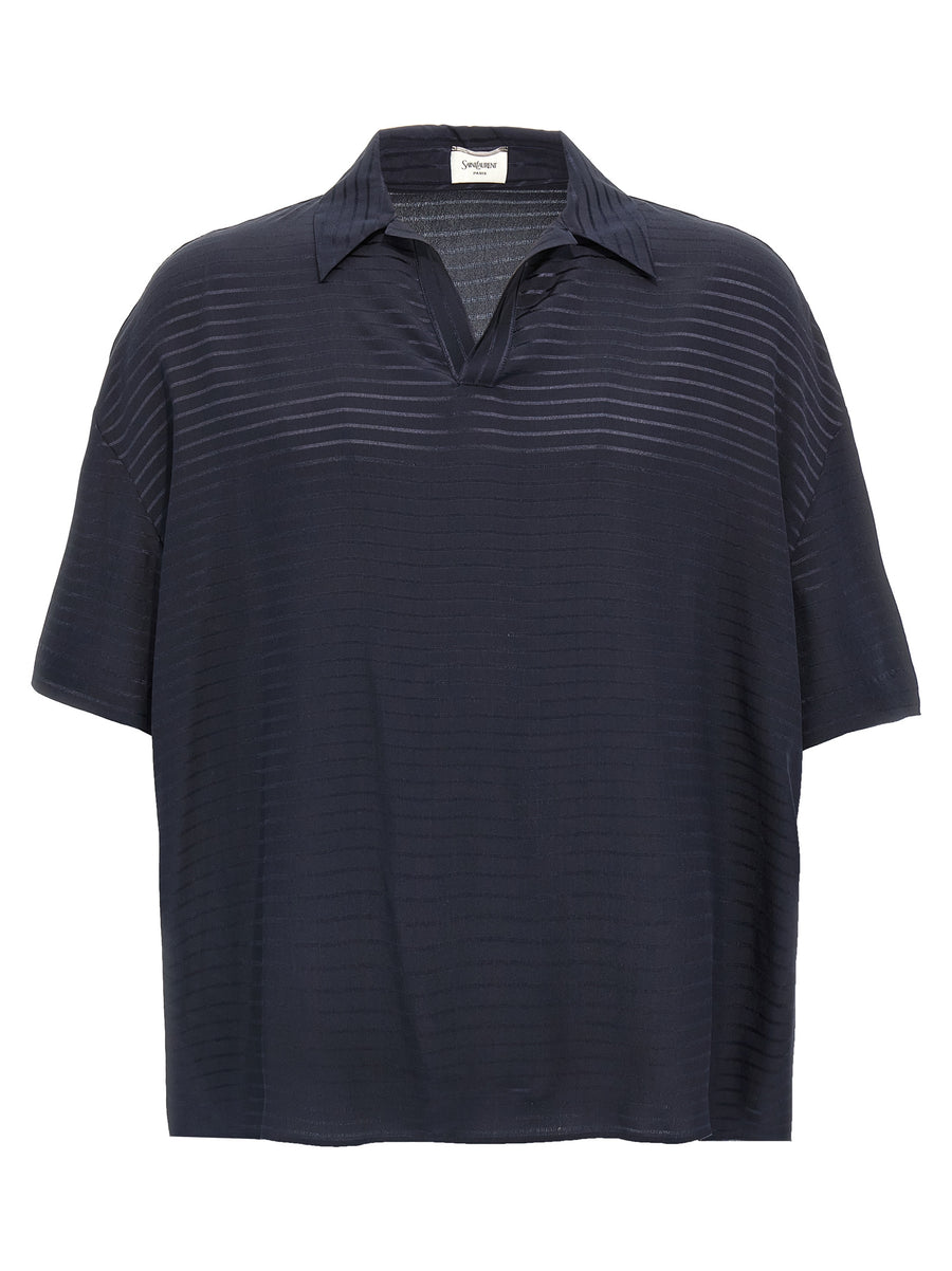 Saint Laurent 100% Silk polo shirt in navy