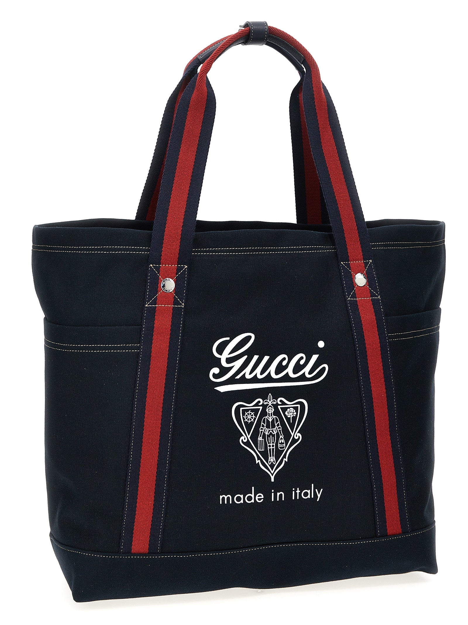 Gucci 100% cotton tote bag in navy — view 3