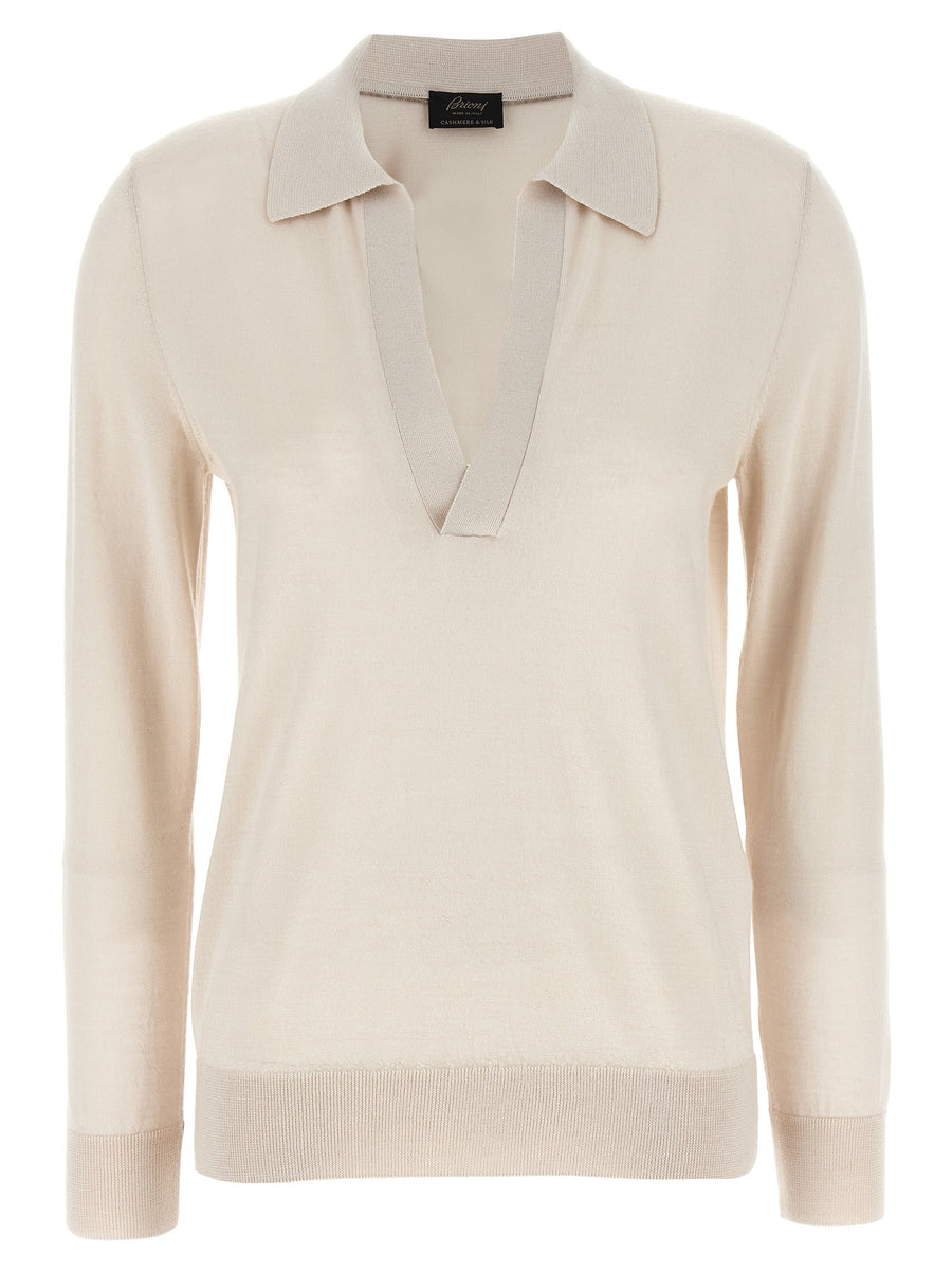 Brioni 70% Cashmere polo shirt in beige