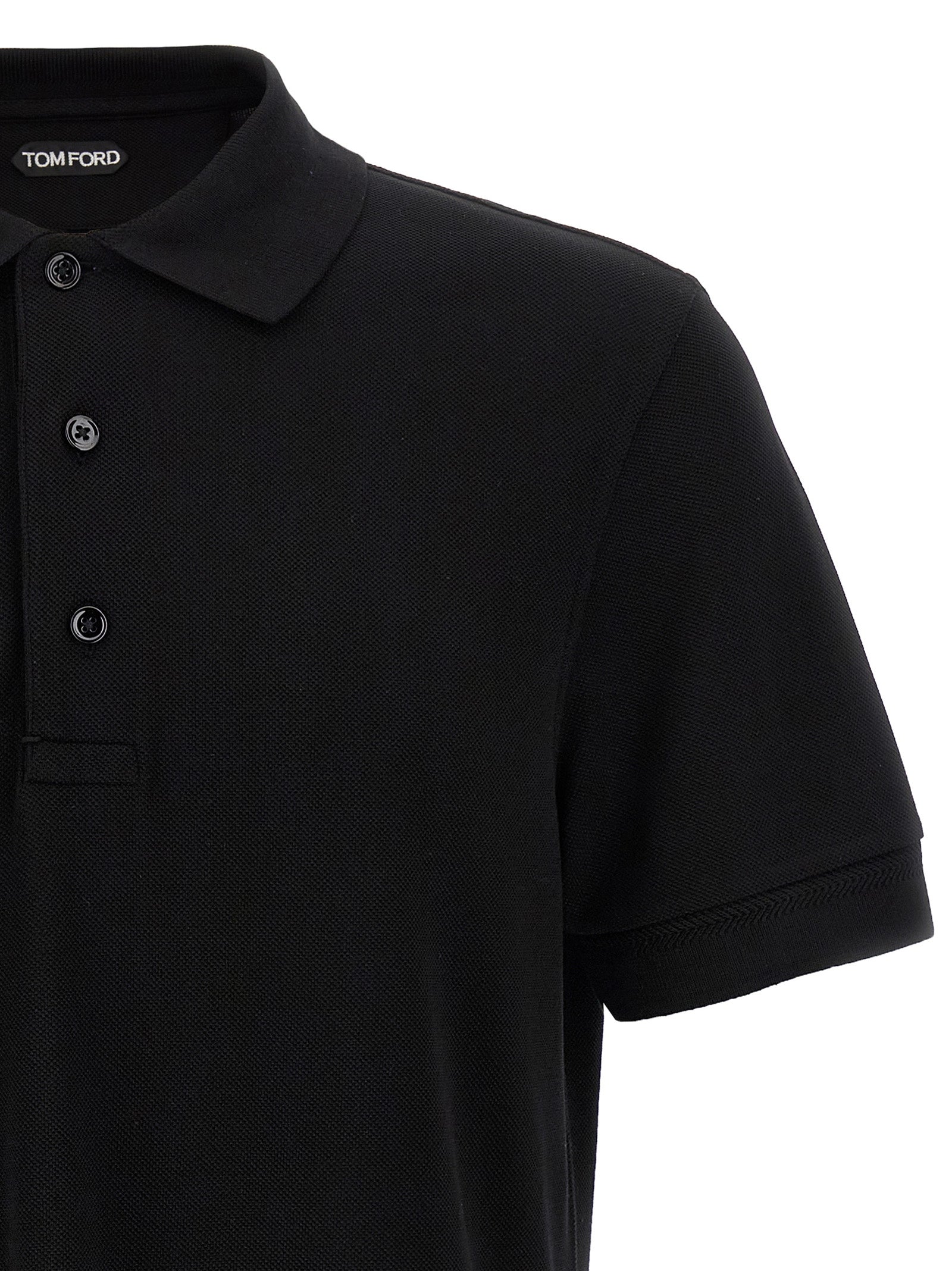Tom Ford 67% lyocell polo shirt in black — view 3