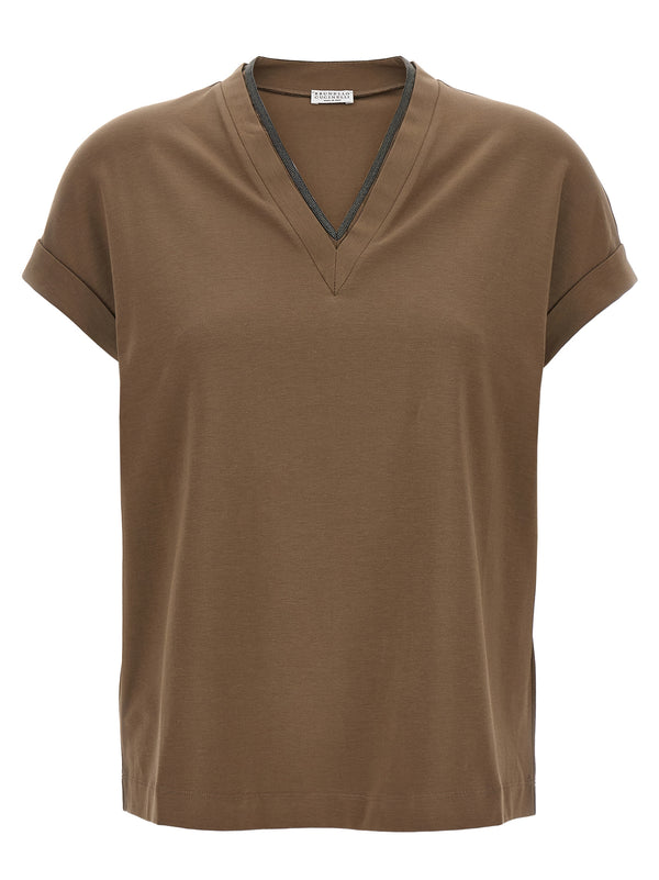 Brunello Cucinelli 93% Cotton t-shirt in brown
