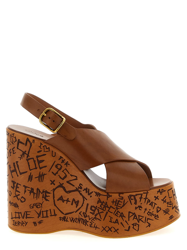 Chloé 100% calfskin leather wedge sandal in brown