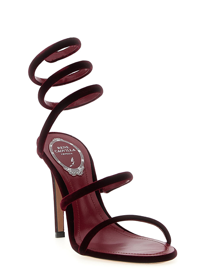 Rene Caovilla 100% Velvet heels in burgundy — view 2