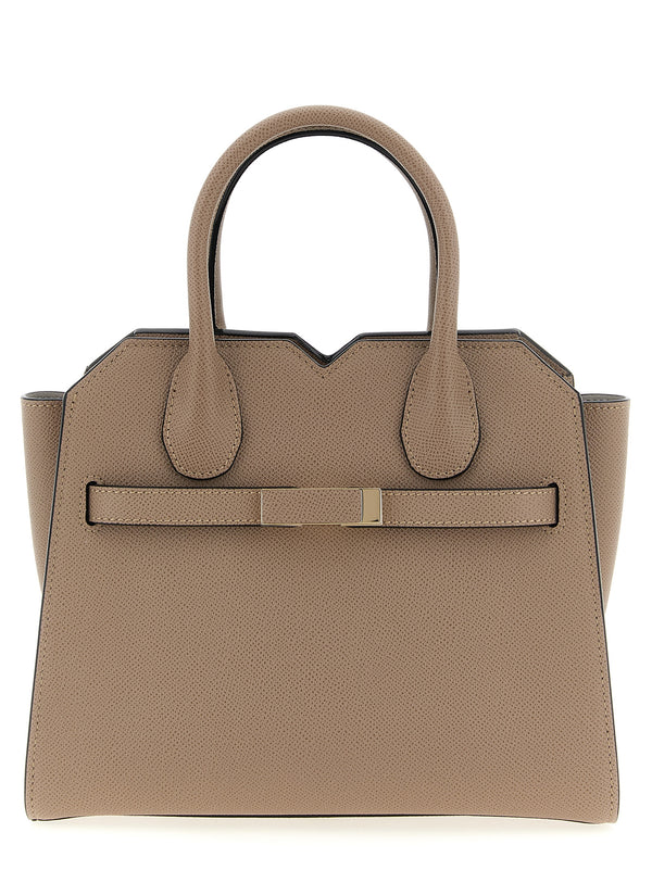 Valextra 100% calfskin leather (Bos Taurus) top handle bag in beige