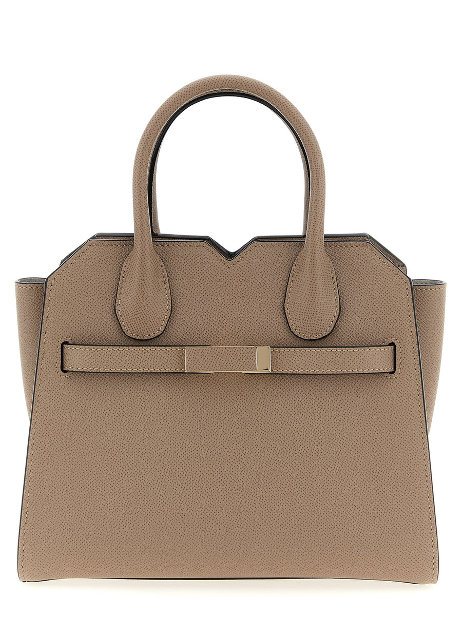 Valextra 100% calfskin leather (Bos Taurus) top handle bag in beige