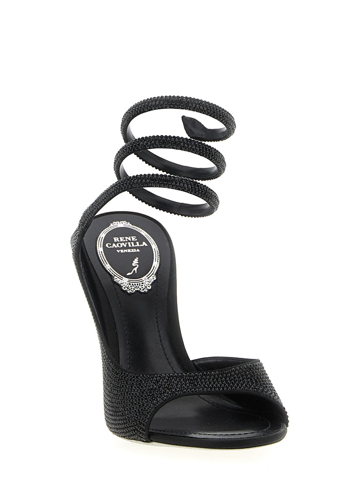 Rene Caovilla 100% Satin heel sandal in black — view 2