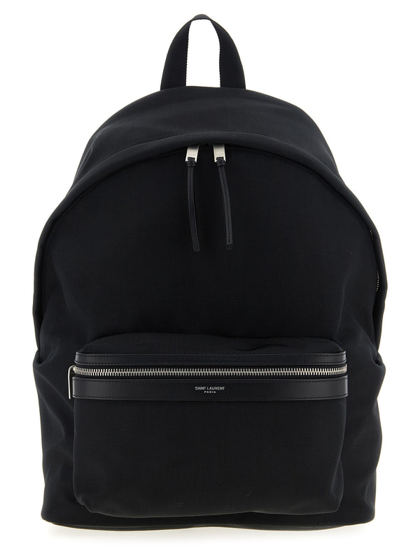 Saint Laurent 100% polyamide with leather trim backpack in black