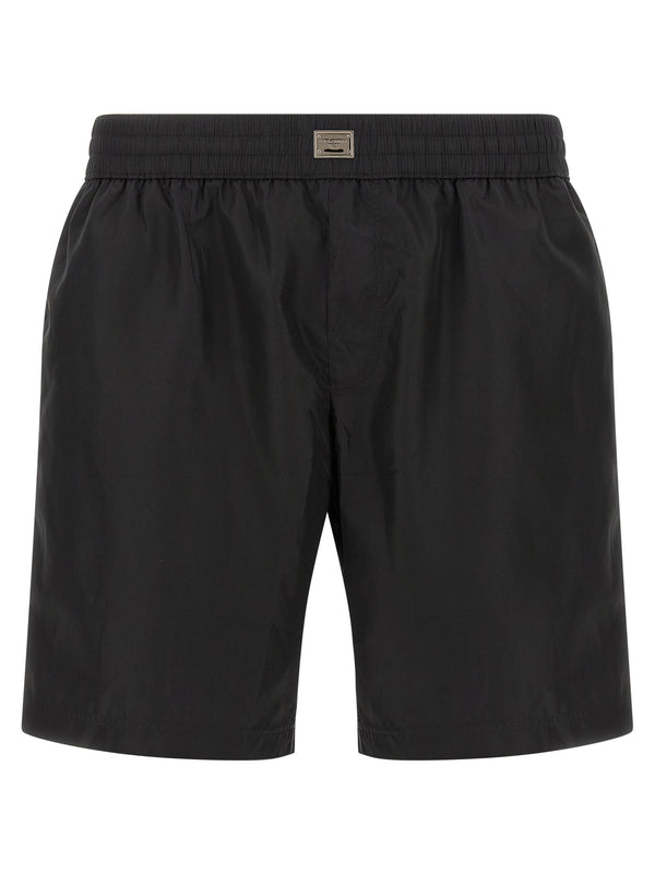 Dolce & Gabbana 88% Polyamide swim shorts in black