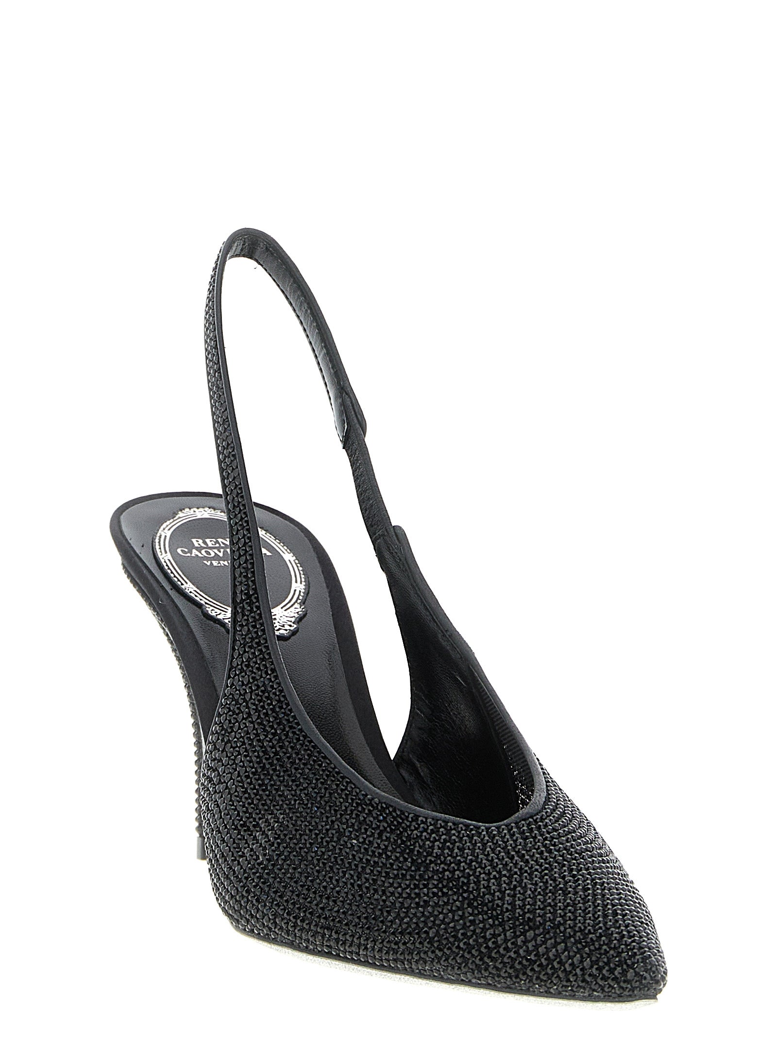 Rene Caovilla 100% glass stone heel in black — view 2