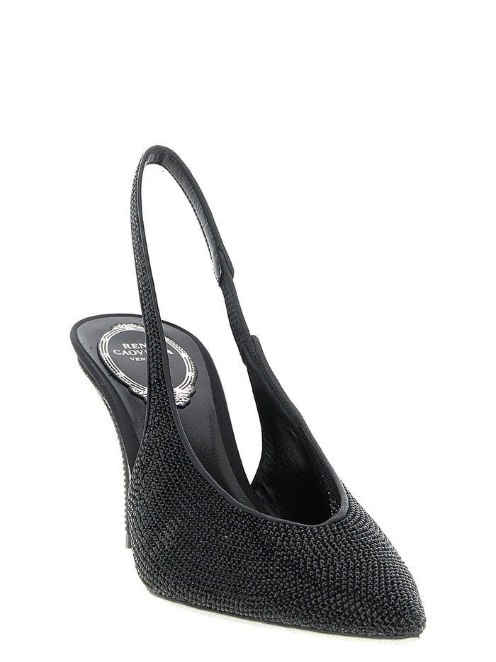 Rene Caovilla 100% glass stone heel in black — view 2