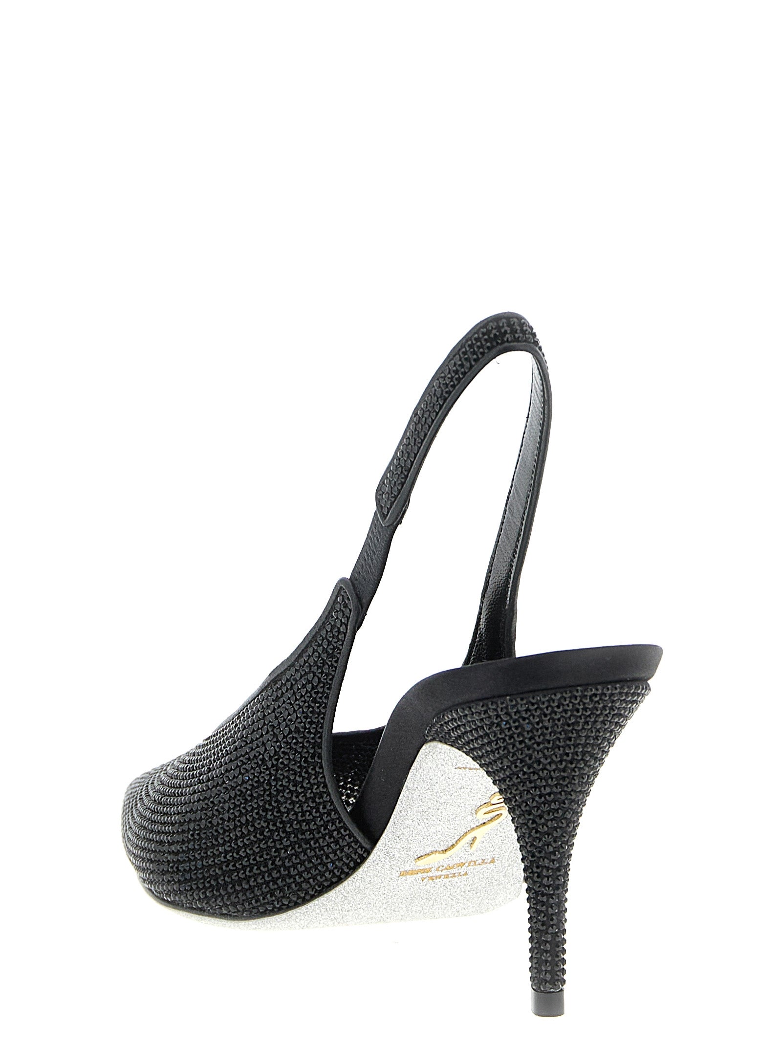 Rene Caovilla 100% glass stone heel in black — view 3