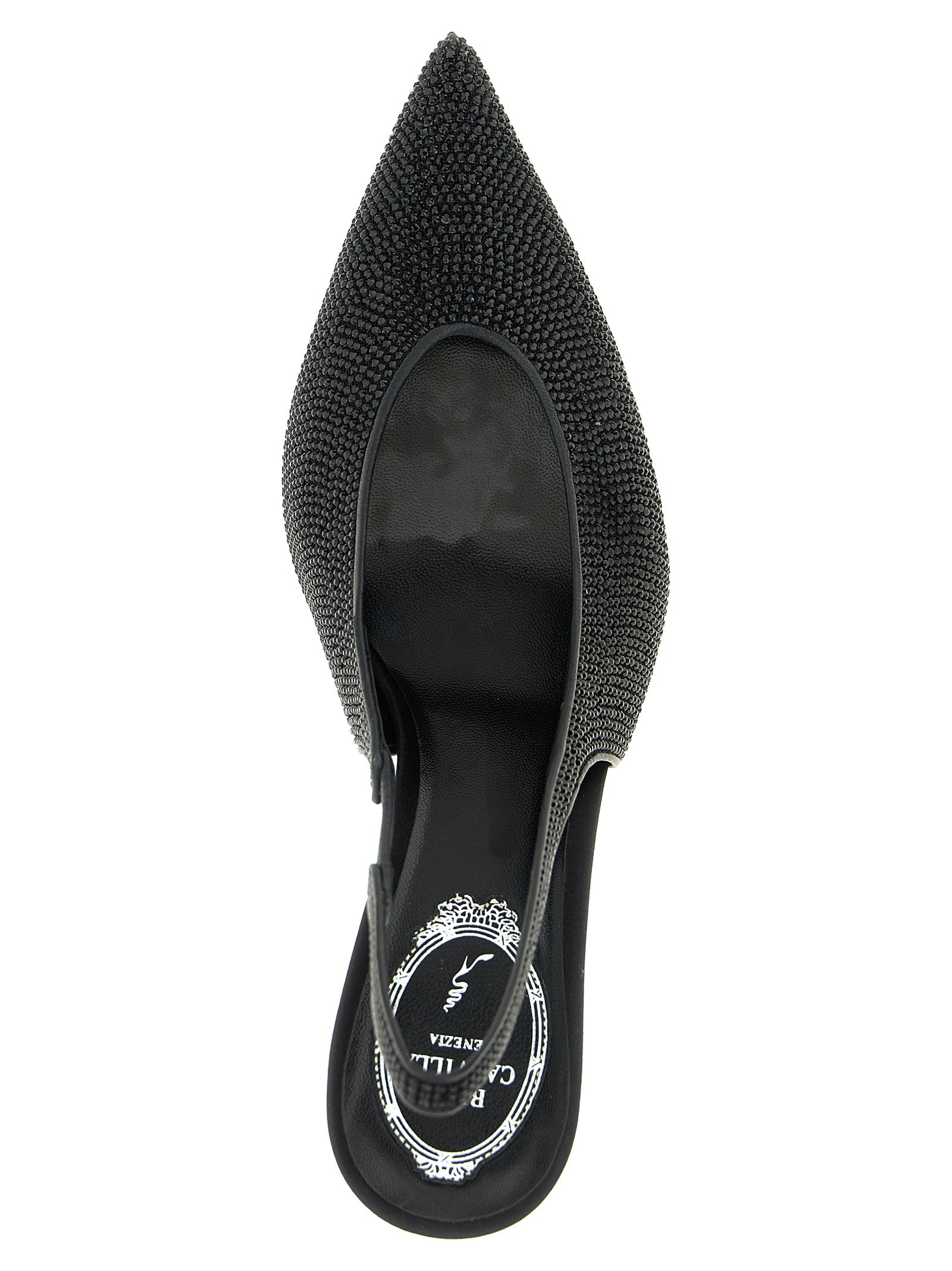 Rene Caovilla 100% glass stone heel in black — view 4