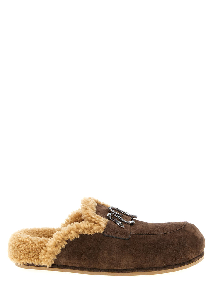 Rene Caovilla 100% calfskin leather slipper in brown