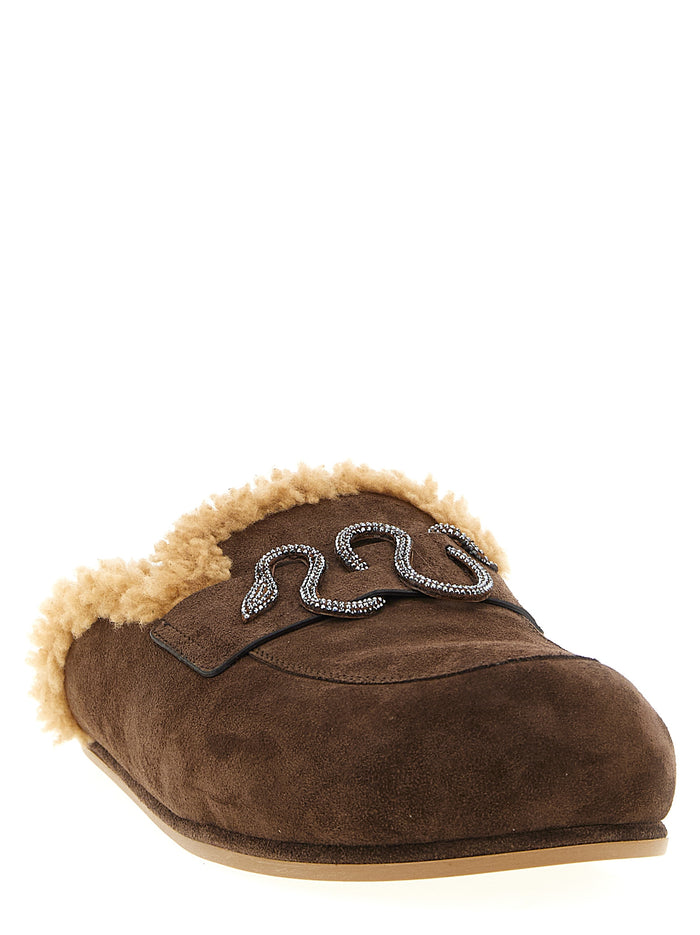 Rene Caovilla 100% calfskin leather slipper in brown — view 2