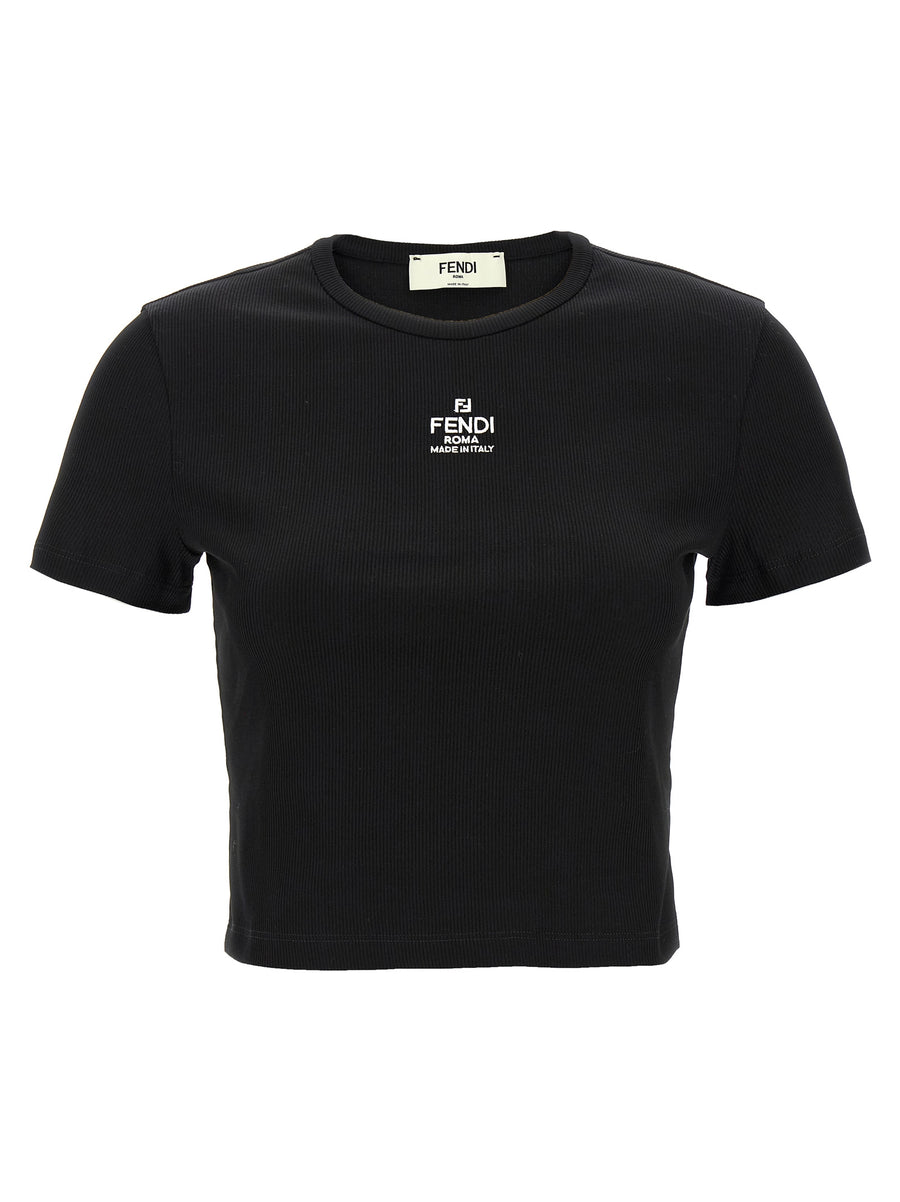 Fendi 94% cotton t-shirt in black