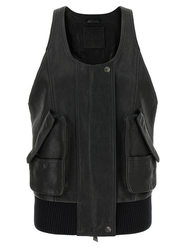 The Attico 100% Lamb Leather vest in black