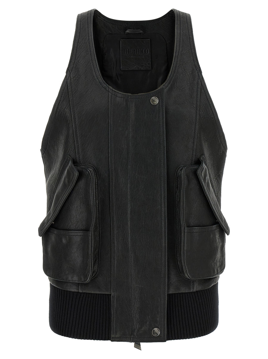 The Attico 100% Lamb Leather vest in black