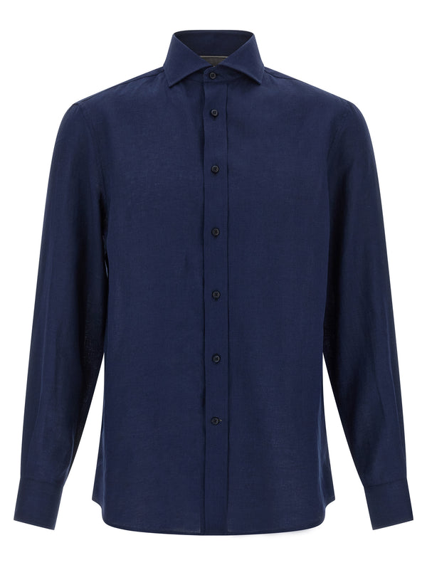 Brunello Cucinelli 100% Linen shirt in blue
