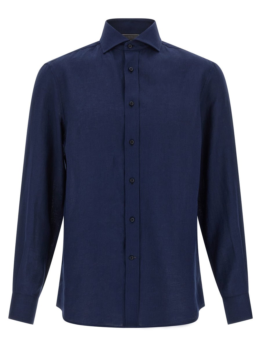 Brunello Cucinelli 100% Linen shirt in blue