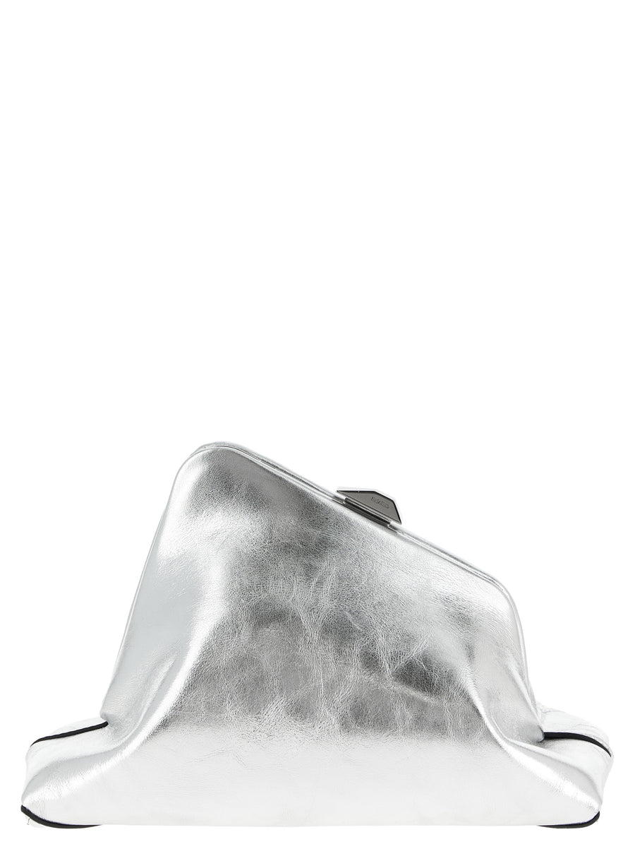 The Attico 100% calfskin leather clutch in silver