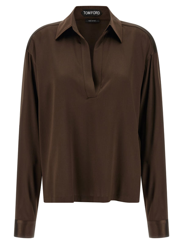 Tom Ford 94% silk polo shirt in brown
