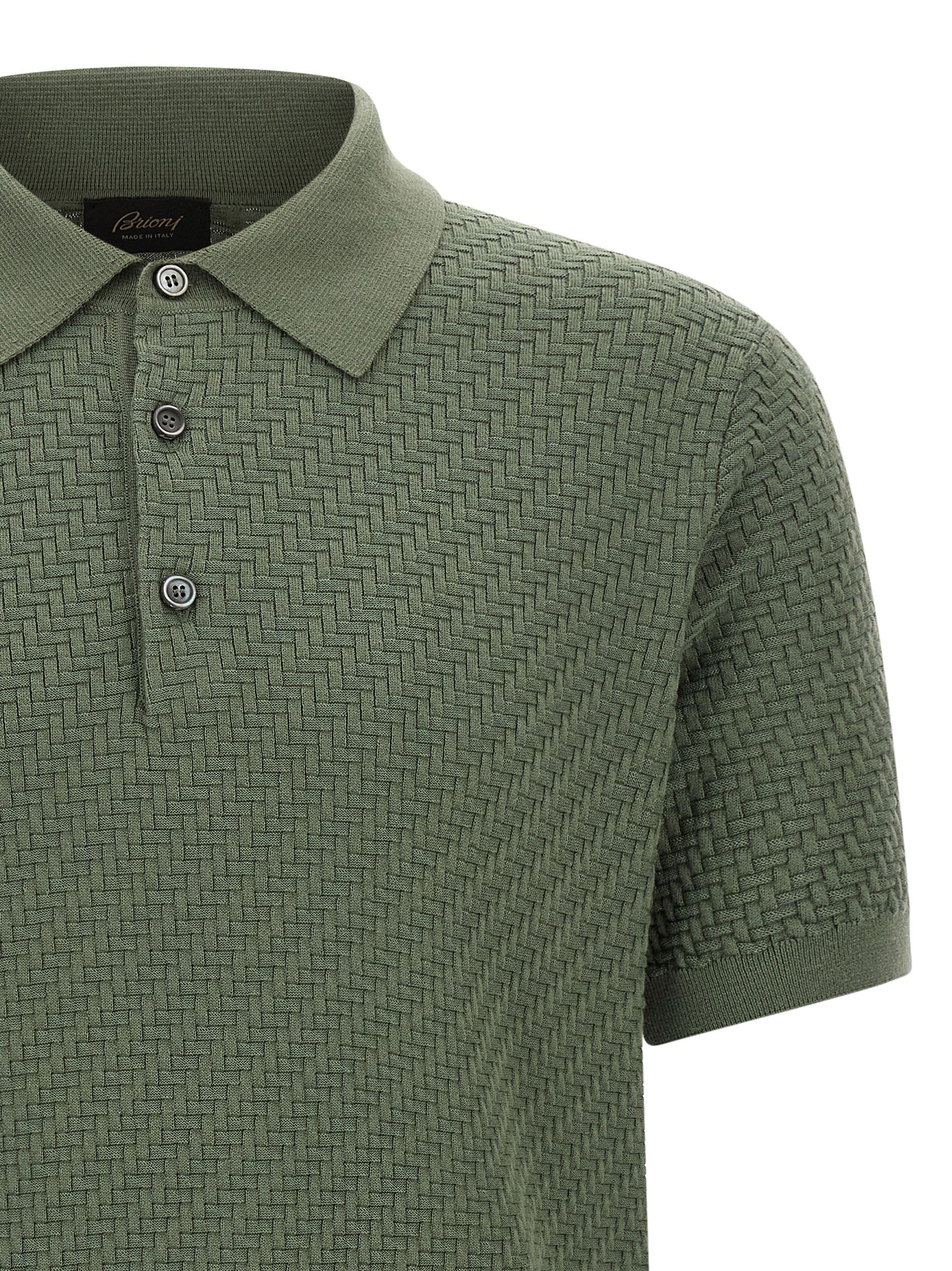 Brioni 57% cotton polo shirt in green — view 3