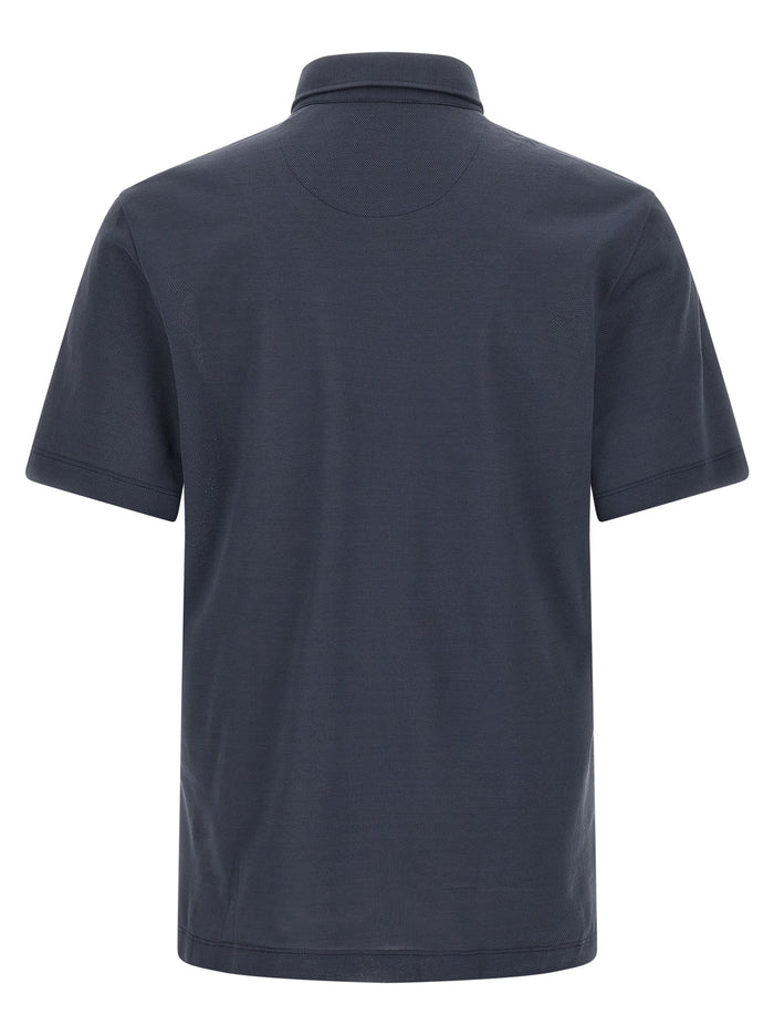Brioni 100% cotton polo shirt in navy — view 2
