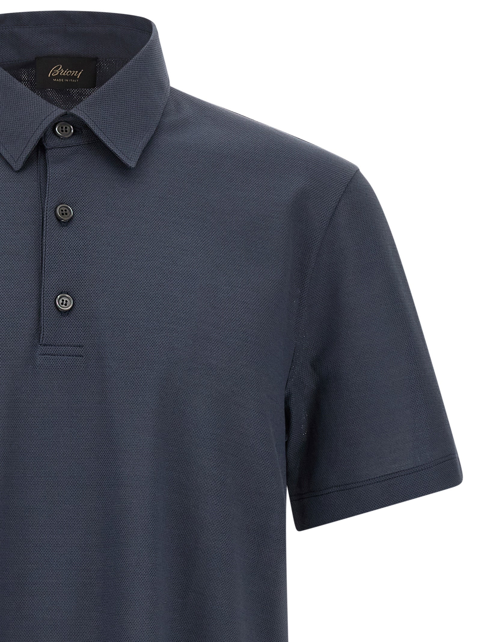 Brioni 100% cotton polo shirt in navy — view 3