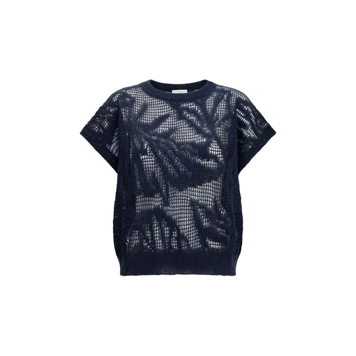 Brunello Cucinelli 94% Linen 6% Cotton t-shirt in navy
