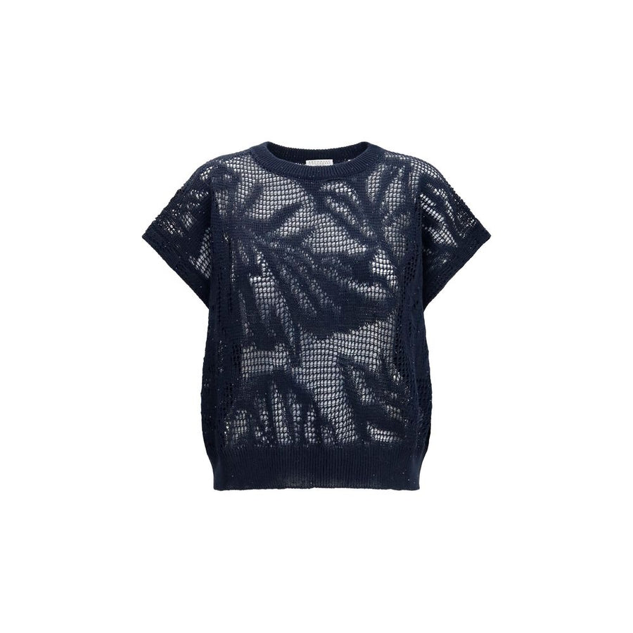 Brunello Cucinelli 94% Linen 6% Cotton t-shirt in navy